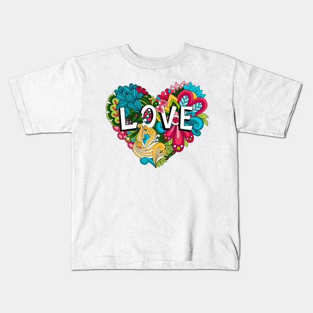 doodle love heart shape Kids T-Shirt by Mako Design 